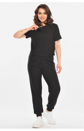 Спортивный костюм женский однотонный черного цвета 212605C Спортивный костюм женский однотонный черного цвета 212605C