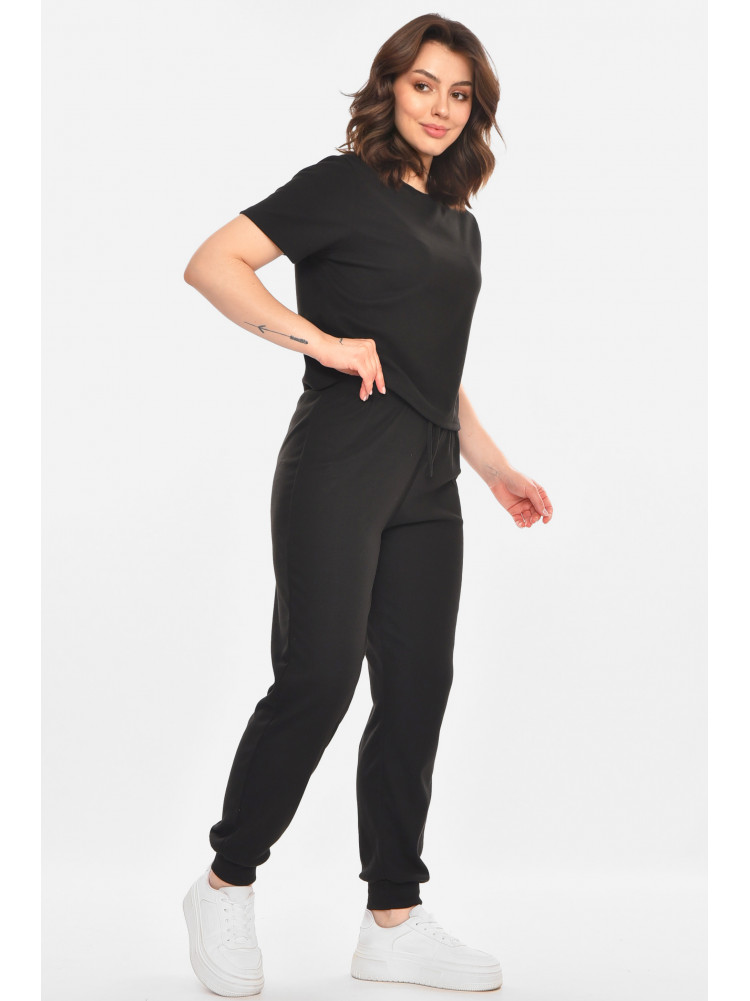 Спортивный костюм женский однотонный черного цвета 212605C