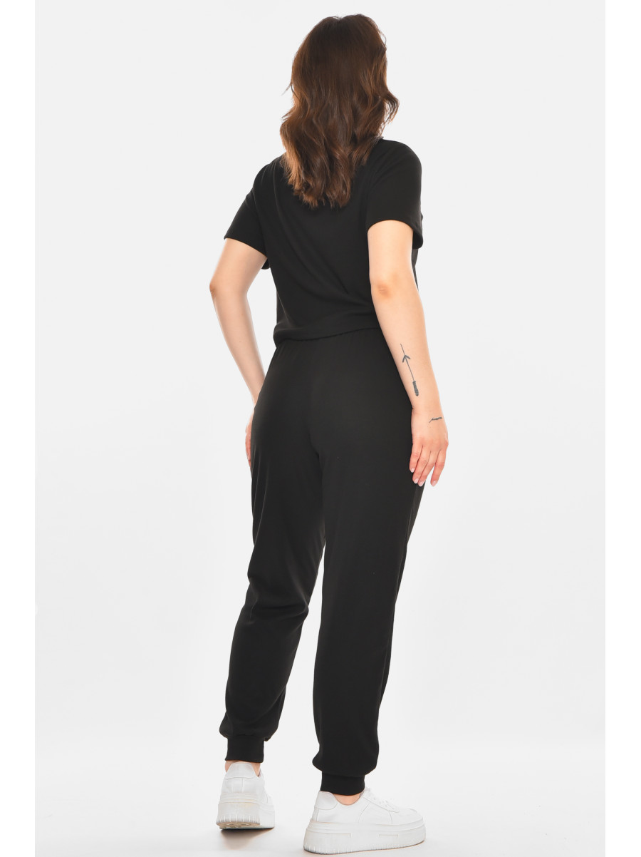 Спортивный костюм женский однотонный черного цвета 212605C