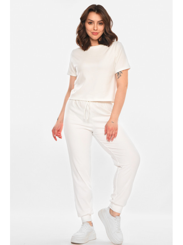Спортивный костюм женский однотонный белого цвета 212606C
