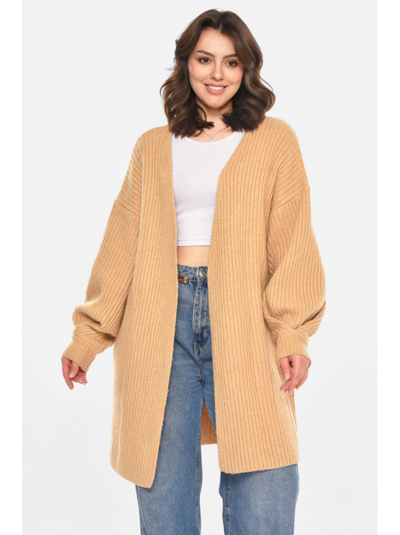 Кардиган женский однотонный бежевого цвета 212610C