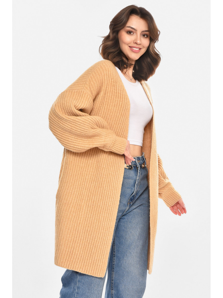 Кардиган женский однотонный бежевого цвета 212610C