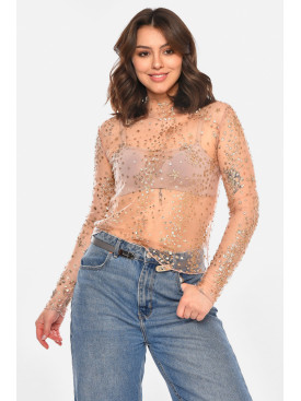 Кофта женская прозрачная розового цвета с пайетками 212621C Кофта женская прозрачная розового цвета с пайетками 212621C