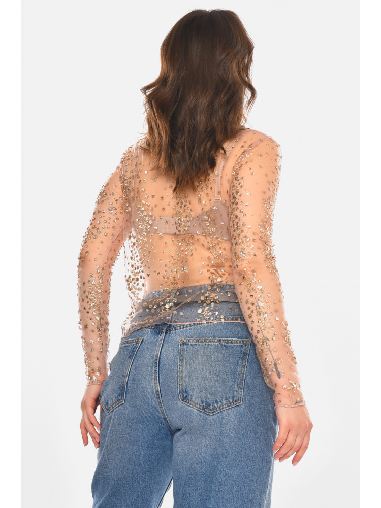 Кофта женская прозрачная розового цвета с пайетками 212621C
