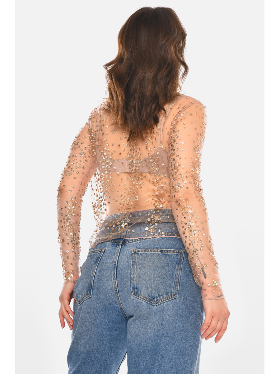 Кофта женская прозрачная розового цвета с пайетками 212621C