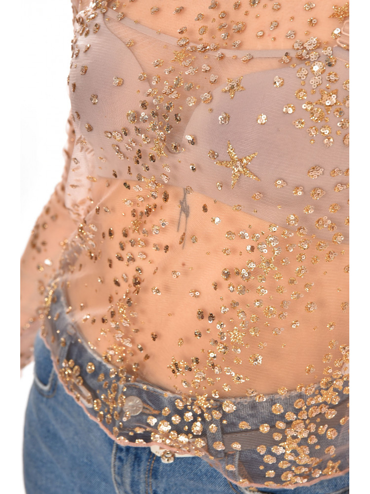 Кофта женская прозрачная розового цвета с пайетками 212621C