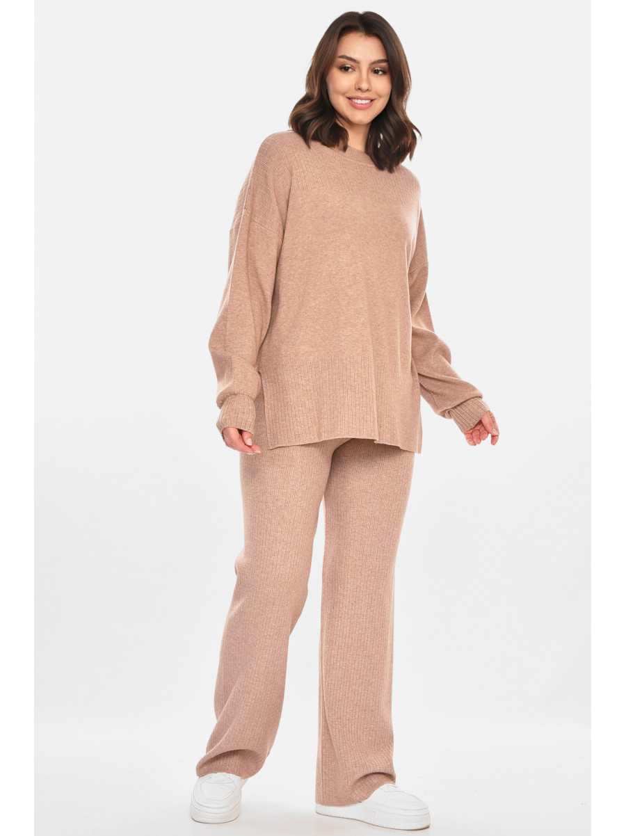 Костюм женский однотонный кашемировый бежевого цвета 212632C
