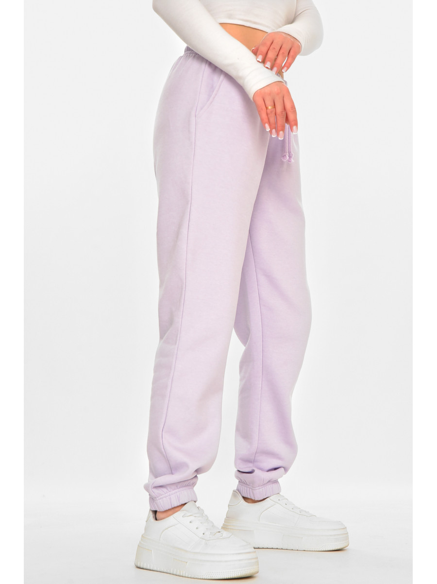 Спортивні штани жіночі на флісі бузкового кольору 212635C