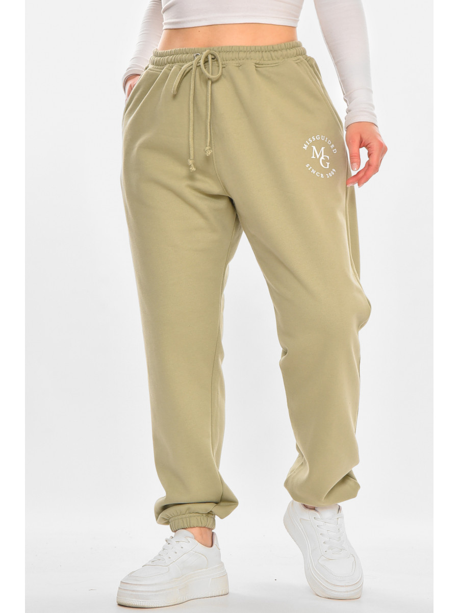 Спортивные штаны женские на флисе оливкового цвета 212636C