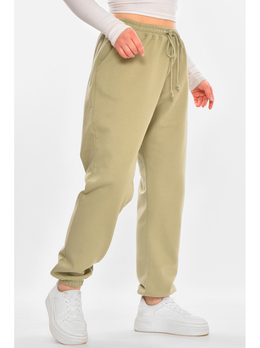Спортивные штаны женские на флисе оливкового цвета 212636C