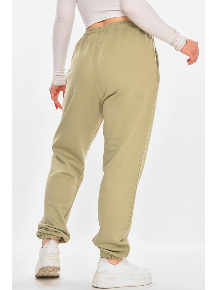 Спортивные штаны женские на флисе оливкового цвета 212636C