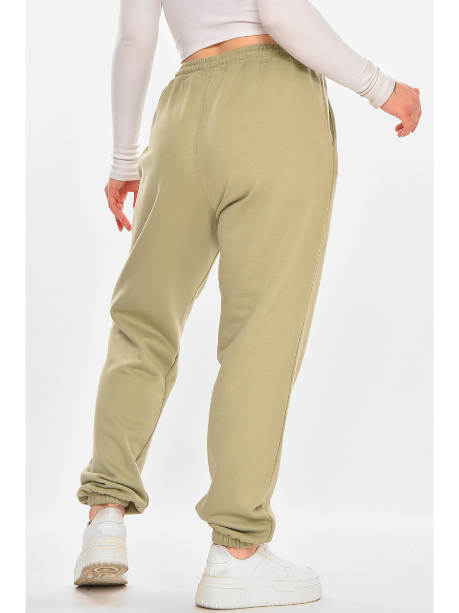 Спортивные штаны женские на флисе оливкового цвета 212636C