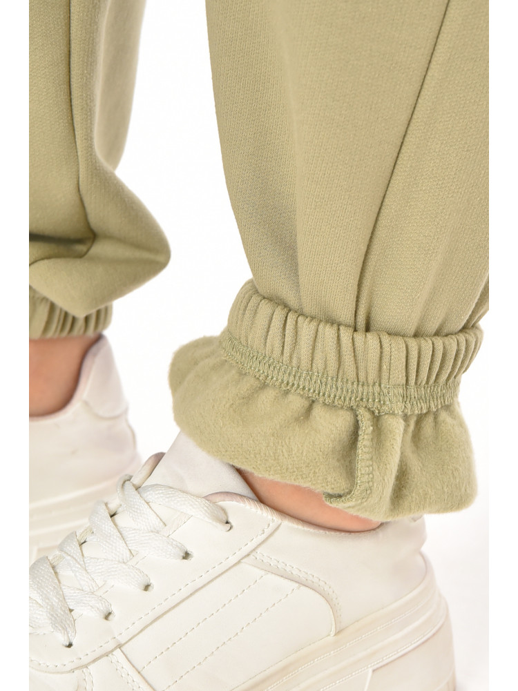 Спортивные штаны женские на флисе оливкового цвета 212636C