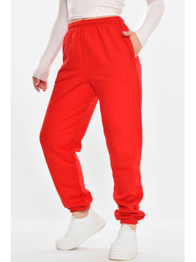 Спортивные штаны женские на флисе красного цвета 212637C