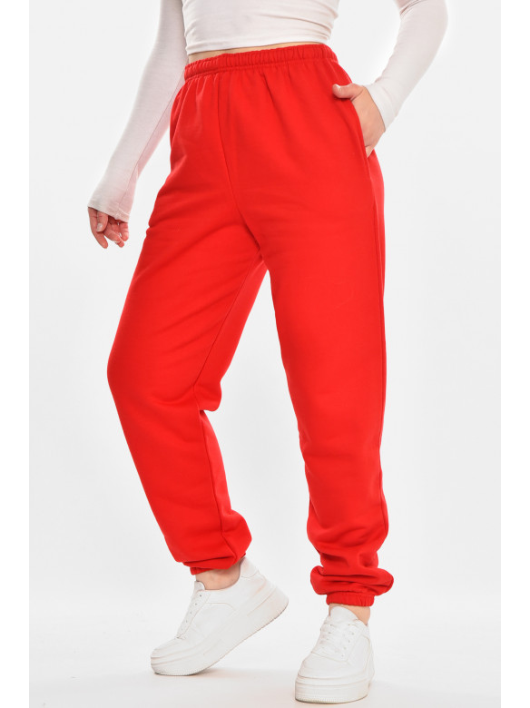 Спортивные штаны женские на флисе красного цвета 212637C