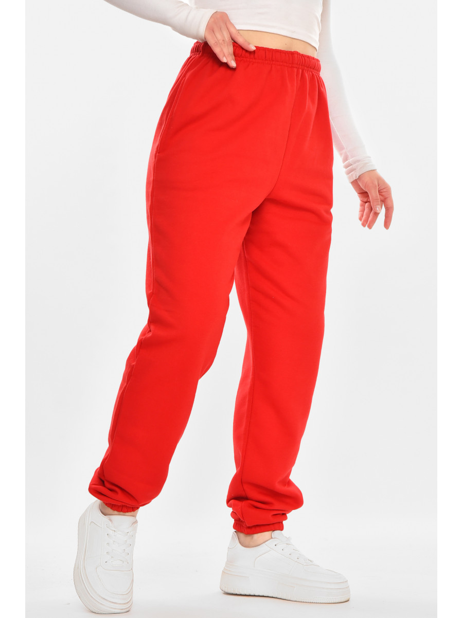 Спортивные штаны женские на флисе красного цвета 212637C