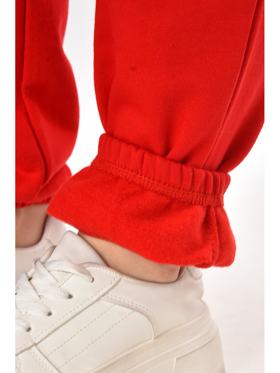 Спортивные штаны женские на флисе красного цвета 212637C