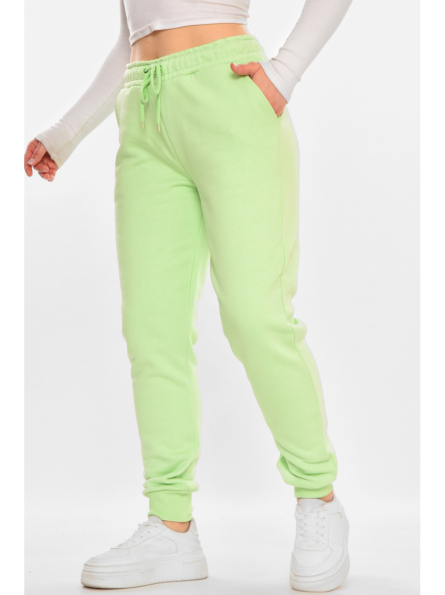 Спортивные штаны женские на флисе салатового цвета 212638C