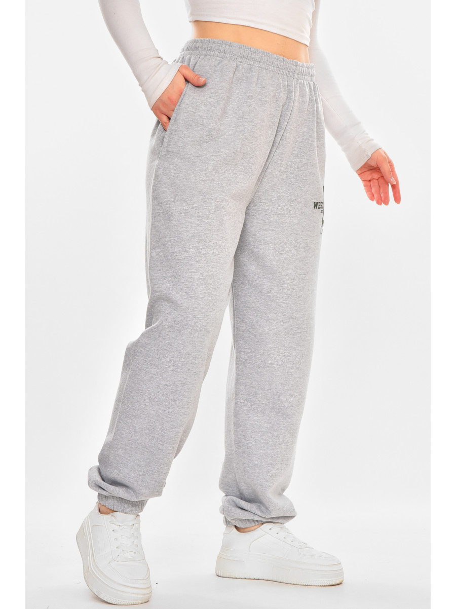 Спортивні жіночі штани на флісі сірого кольору 212639C