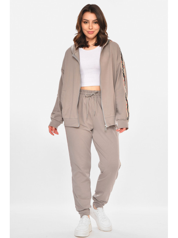 Спортивный костюм женский серого цвета с принтом T-380 212655C