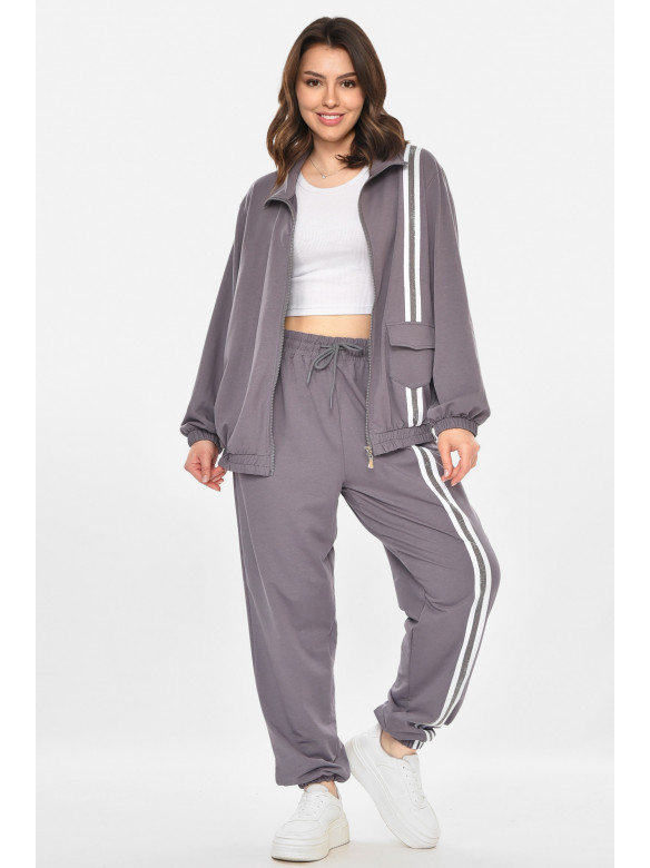 Спортивный костюм женский полубатальный серого цвета T-373 212659C