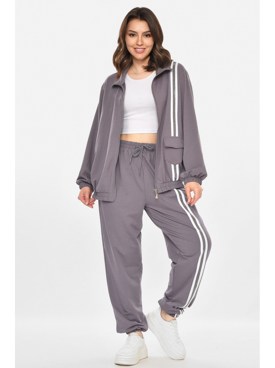 Спортивный костюм женский полубатальный серого цвета T-373 212659C