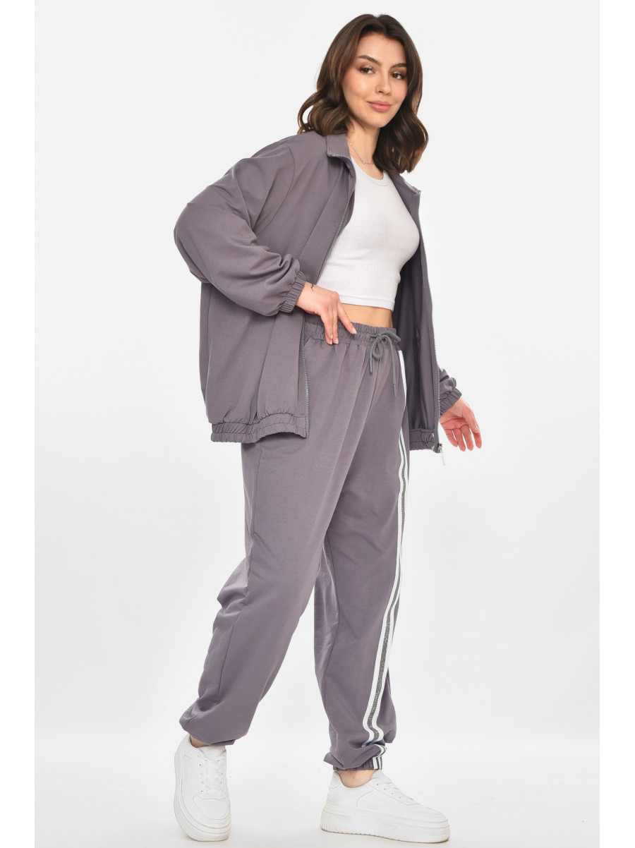 Спортивный костюм женский полубатальный серого цвета T-373 212659C