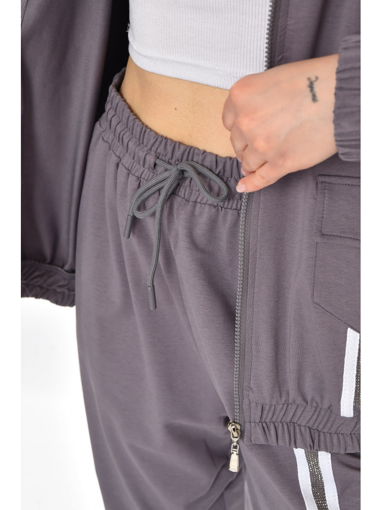 Спортивный костюм женский полубатальный серого цвета T-373 212659C