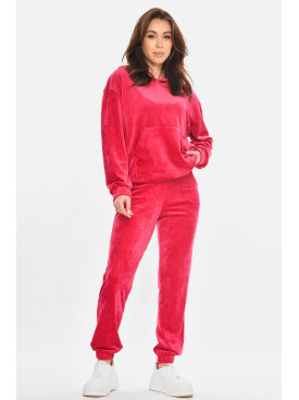 Спортивный костюм женский велюровый малинового цвета 212662C