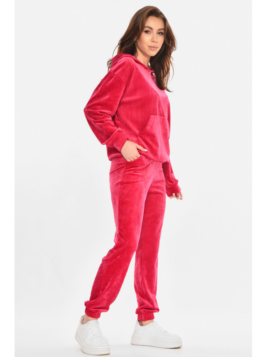 Спортивний костюм жіночий велюровий малинового кольору 212662C