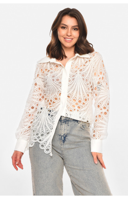 Рубашка женская однотонная белого цвета 212672C Рубашка женская однотонная белого цвета 212672C