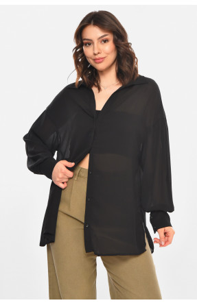 Сорочка жіноча однотонна чорного кольору 212680C Сорочка жіноча однотонна чорного кольору 212680C