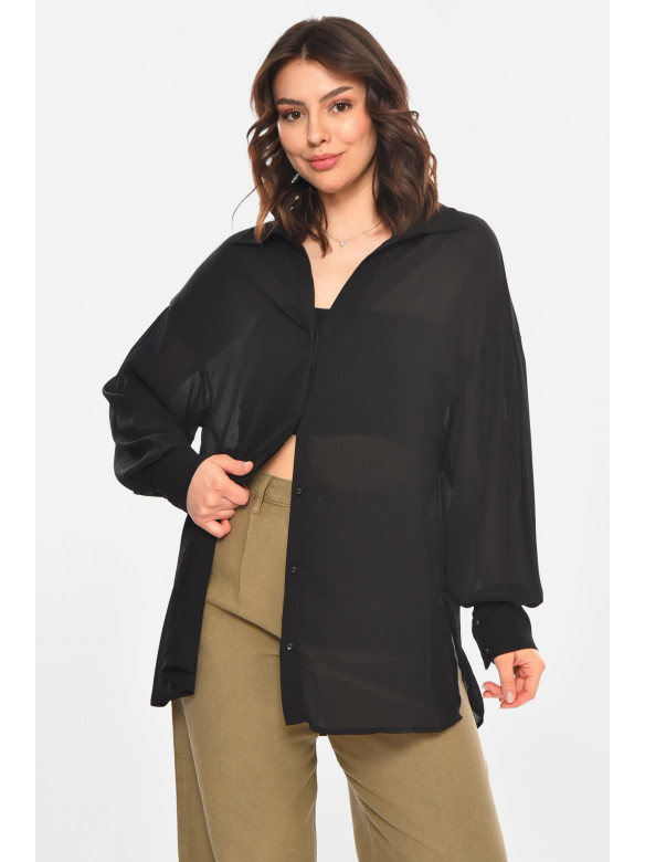Сорочка жіноча однотонна чорного кольору 212680C