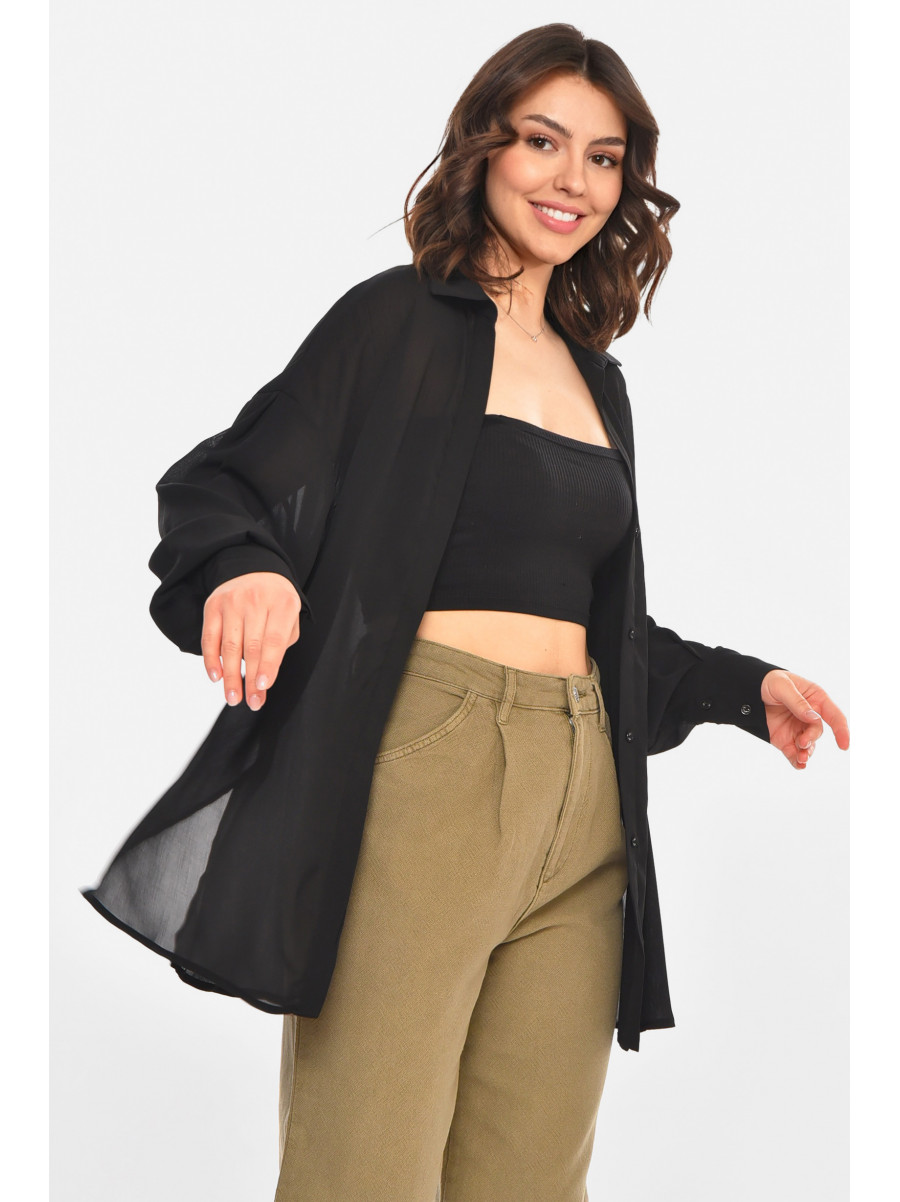 Сорочка жіноча однотонна чорного кольору 212680C