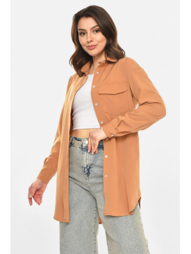 Рубашка женская однотонная светло-коричневого цвета 212683C