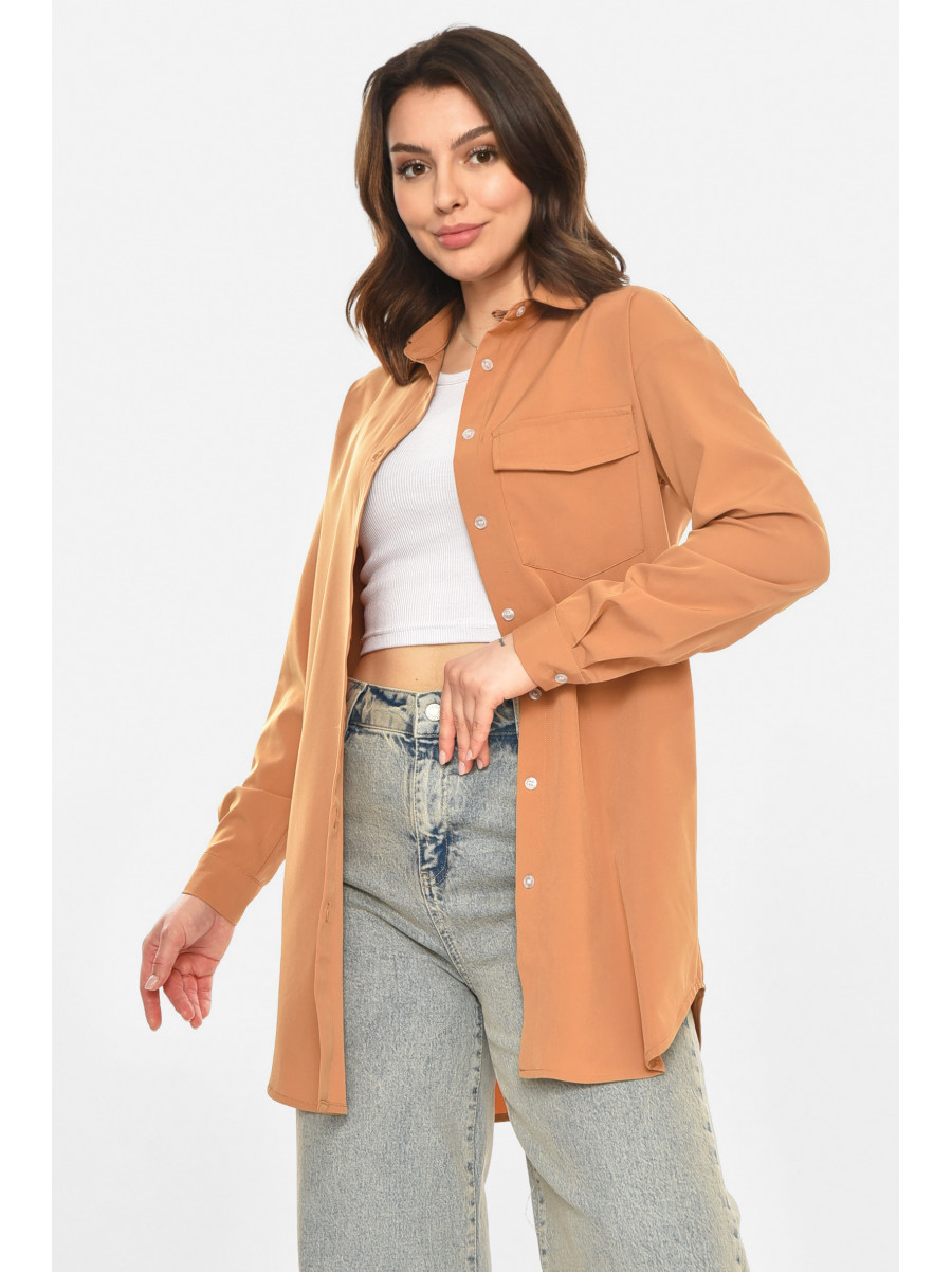 Рубашка женская однотонная светло-коричневого цвета 212683C
