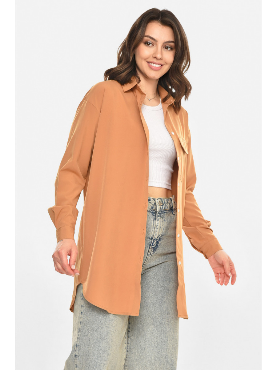 Рубашка женская однотонная светло-коричневого цвета 212683C