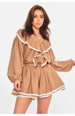 Костюм женский однотонный бежевого цвета 247 212686C