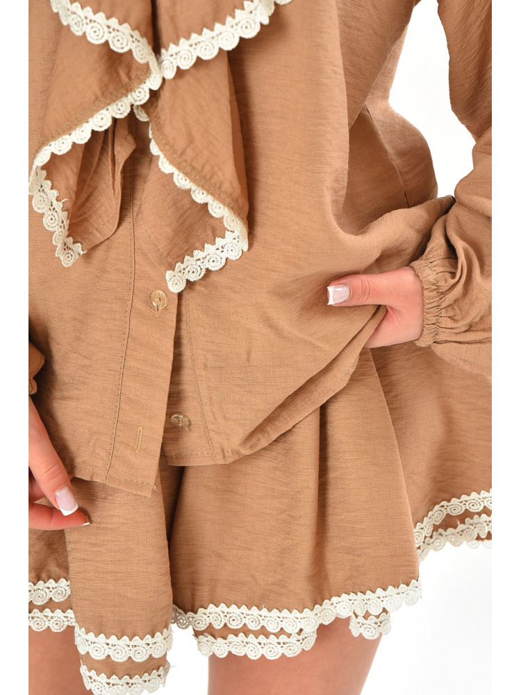 Костюм женский однотонный бежевого цвета 247 212686C