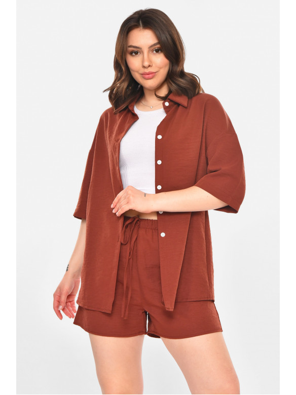 Костюм женский однотонный коричневого цвета 212690C