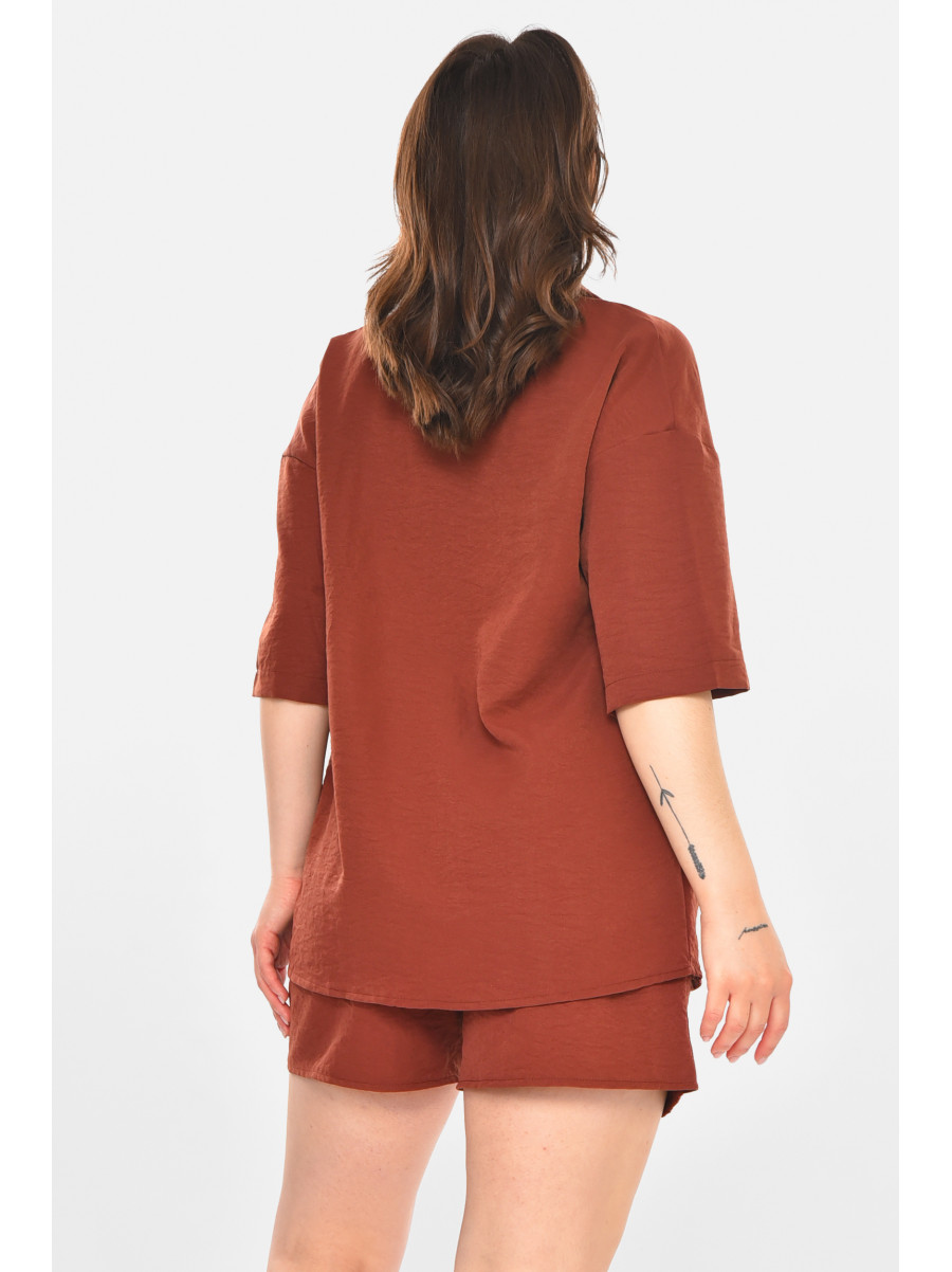 Костюм женский однотонный коричневого цвета 212690C