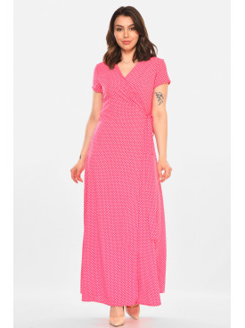 Платье женское на запах  розового цвета в горошек 212701C