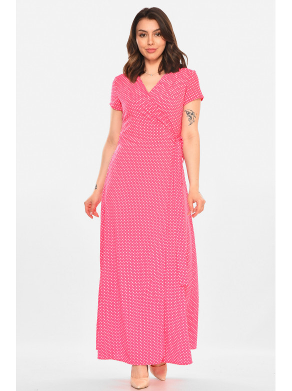 Платье женское на запах  розового цвета в горошек 212701C
