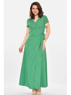 Сукня жіноча на запах зеленого кольору в горошок 212703C