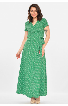Платье женское на запах зеленого цвета в горошек 212703C Платье женское на запах зеленого цвета в горошек 212703C