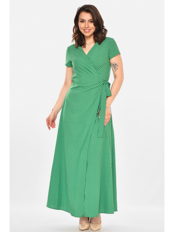 Платье женское на запах зеленого цвета в горошек 212703C