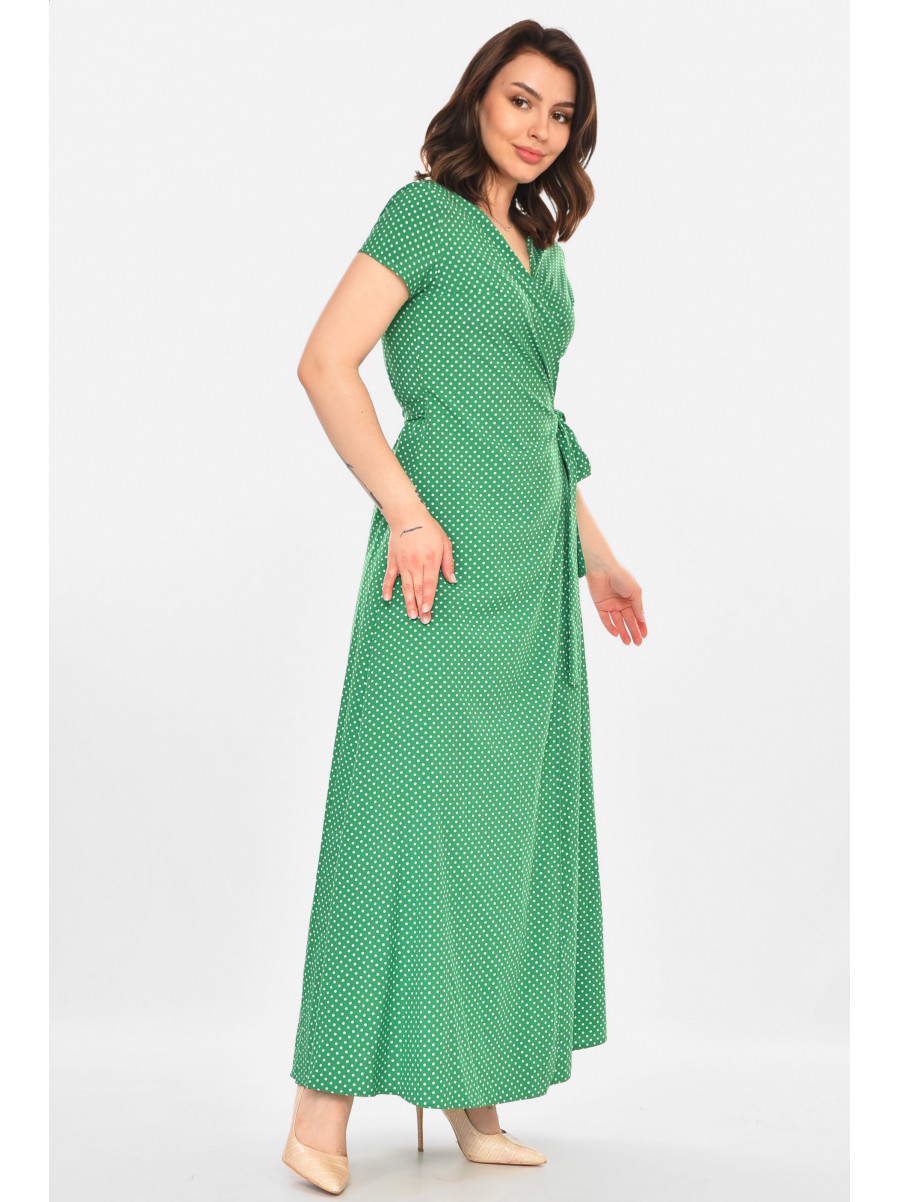 Платье женское на запах зеленого цвета в горошек 212703C
