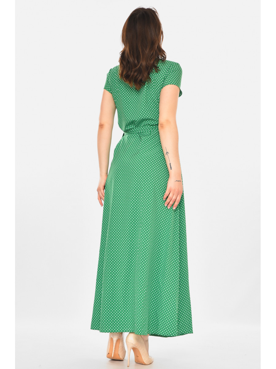 Платье женское на запах зеленого цвета в горошек 212703C
