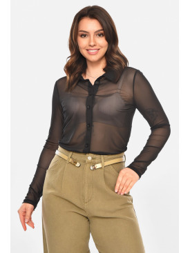 Рубашка женская однотонная черного цвета 212712C