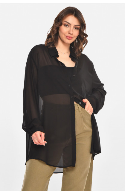 Рубашка женская однотонная черного цвета 212713C